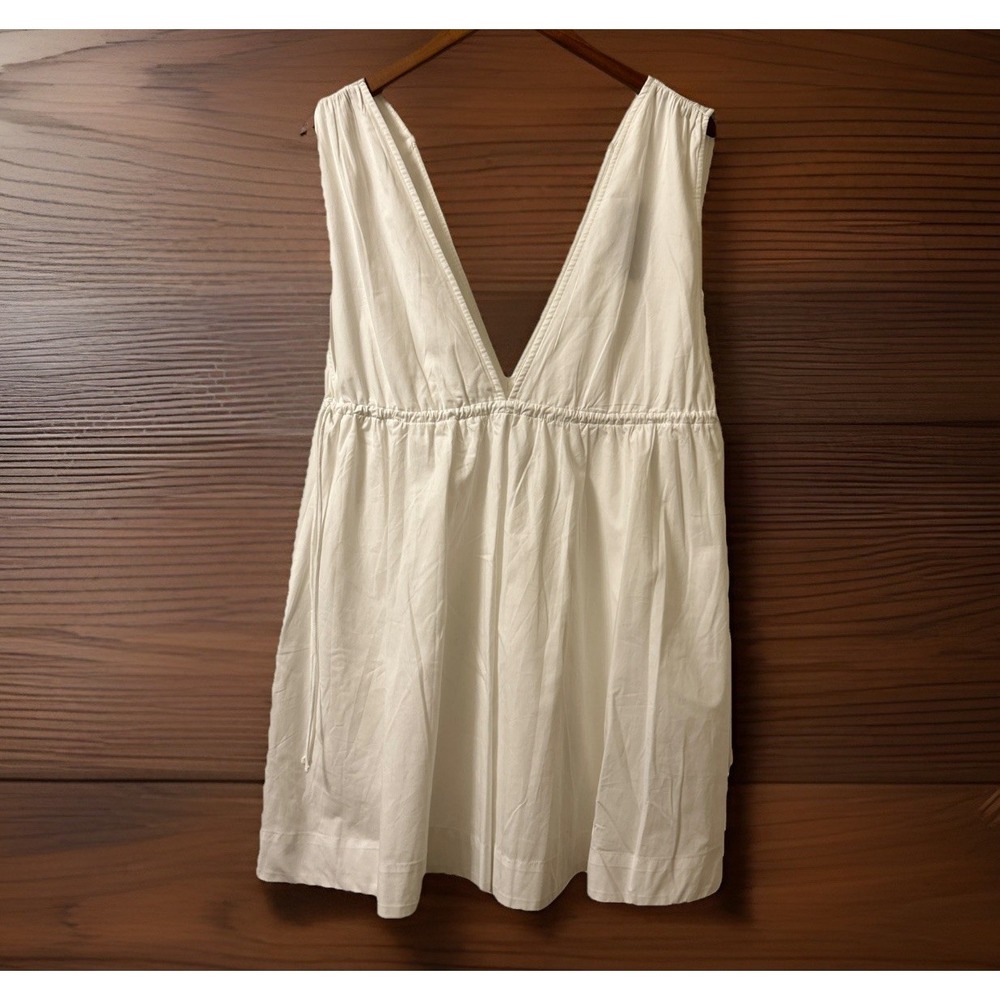 Abercrombie & Fitch Babydoll V Neck Sleeveless Mini Dress White Cotton NWT Sz M - Picture 2 of 8